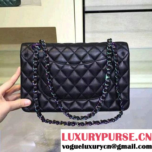 Chanel Medium Classic Flap Bag In Black Iridescent Deerskin 2016 (2A143-6011909 )