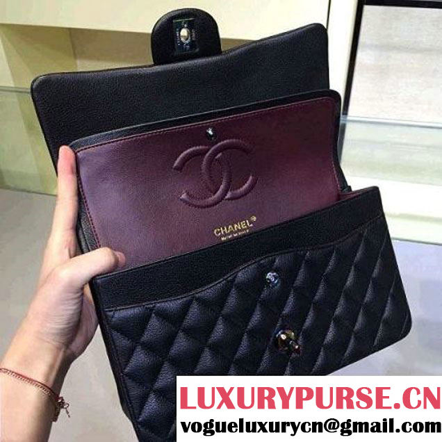 Chanel Medium Classic Flap Bag In Black Iridescent Deerskin 2016 (2A143-6011909 )