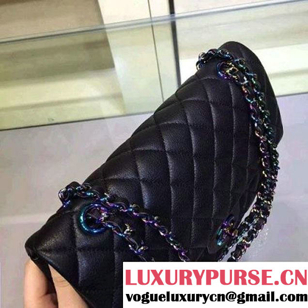 Chanel Medium Classic Flap Bag In Black Iridescent Deerskin 2016 (2A143-6011909 )