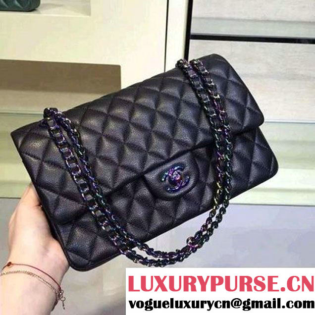 Chanel Medium Classic Flap Bag In Black Iridescent Deerskin 2016 (2A143-6011909 )