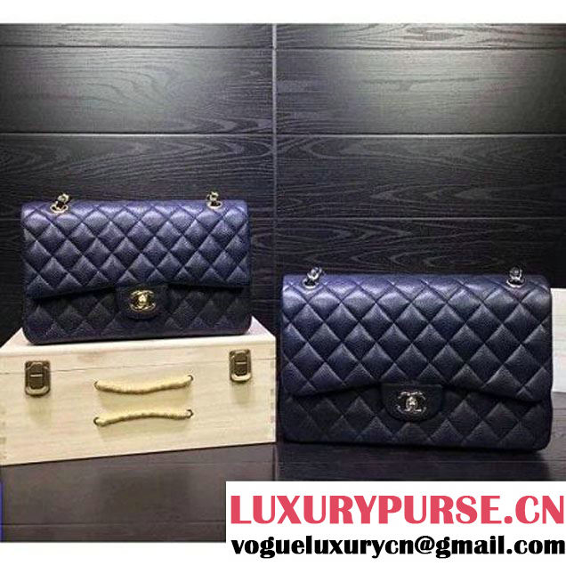 Chanel A1112/A1113 Original Caviar Classic Double Flap Bag Deep Blue(GHW) (1a022-6012732 )