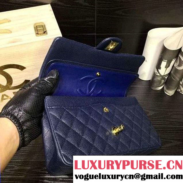 Chanel A1112/A1113 Original Caviar Classic Double Flap Bag Deep Blue(GHW) (1a022-6012732 )