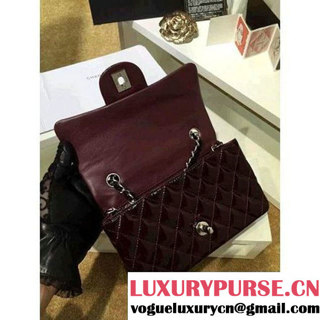 Chanel Burgundy Patent Leather Small Classic Flap Bag(Silver Hardware) (MC-6022310 )