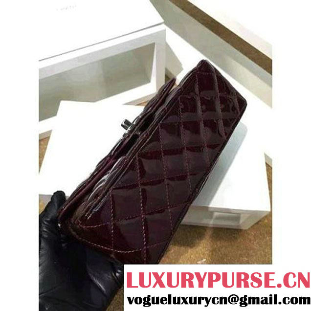 Chanel Burgundy Patent Leather Small Classic Flap Bag(Silver Hardware) (MC-6022310 )