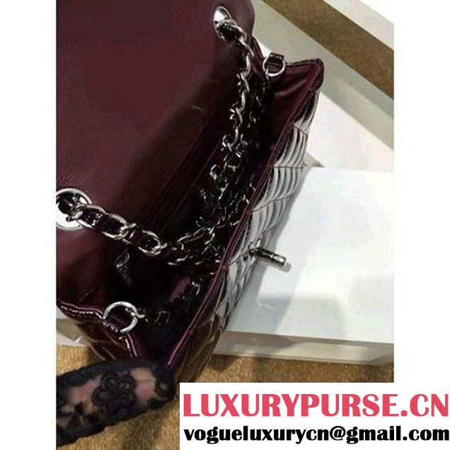 Chanel Burgundy Patent Leather Small Classic Flap Bag(Silver Hardware) (MC-6022310 )