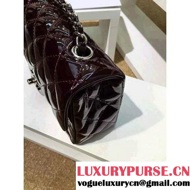 Chanel Burgundy Patent Leather Small Classic Flap Bag(Silver Hardware) (MC-6022310 )