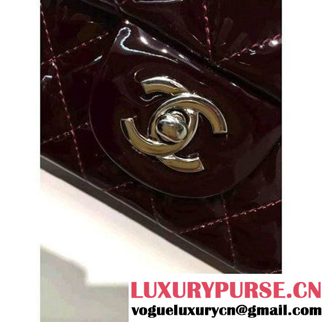 Chanel Burgundy Patent Leather Small Classic Flap Bag(Silver Hardware) (MC-6022310 )
