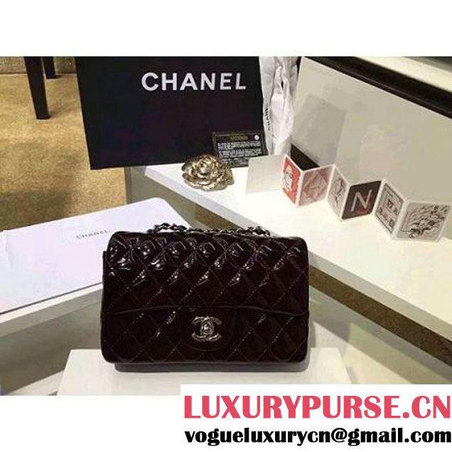 Chanel Burgundy Patent Leather Small Classic Flap Bag(Silver Hardware) (MC-6022310 )