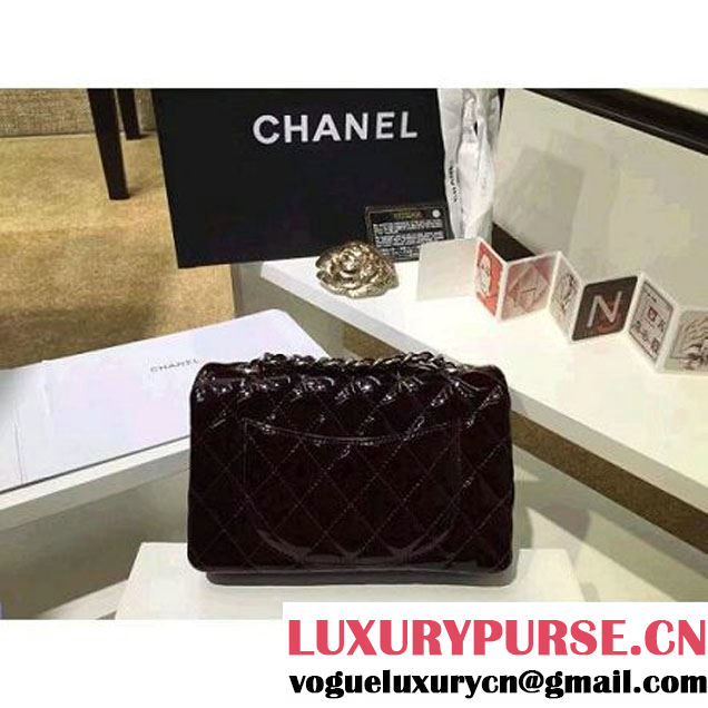 Chanel Burgundy Patent Leather Small Classic Flap Bag(Silver Hardware) (MC-6022310 )
