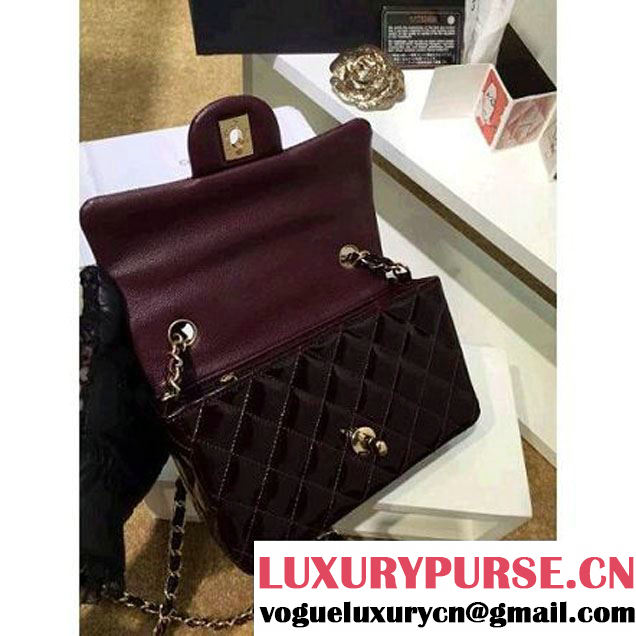 Chanel Burgundy Patent Leather Small Classic Flap Bag(Gold Hardware) (MC-6022311 )