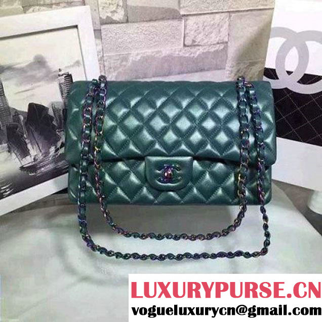 Chanel Medium Iridescent Calfskin Classic Double Flap Bag Green (2A020-6022613 )