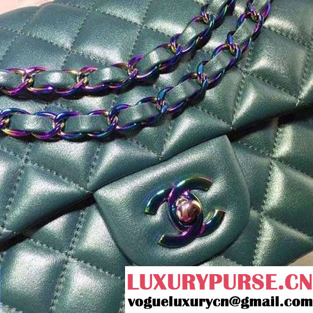 Chanel Medium Iridescent Calfskin Classic Double Flap Bag Green (2A020-6022613 )