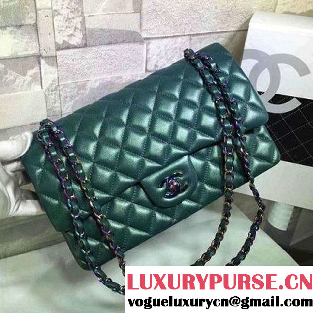 Chanel Medium Iridescent Calfskin Classic Double Flap Bag Green (2A020-6022613 )