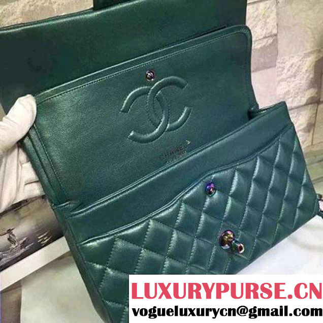Chanel Medium Iridescent Calfskin Classic Double Flap Bag Green (2A020-6022613 )