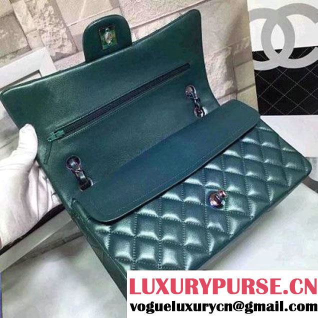 Chanel Medium Iridescent Calfskin Classic Double Flap Bag Green (2A020-6022613 )