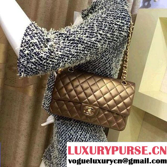 Chanel Gold Lambskin Medium Classic Flap Bag With Gold Hardware (2A143-031001 )
