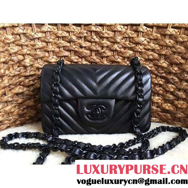 Chanel So Black Lambskin Small Chevron Quilting Classic Flap Bag (1a086-6032150 )