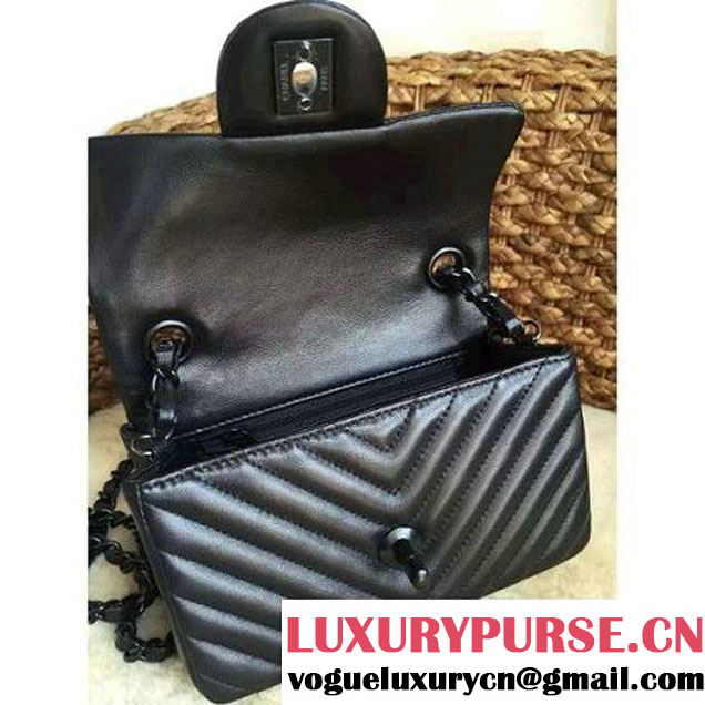 Chanel So Black Lambskin Small Chevron Quilting Classic Flap Bag (1a086-6032150 )