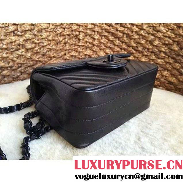 Chanel So Black Lambskin Small Chevron Quilting Classic Flap Bag (1a086-6032150 )