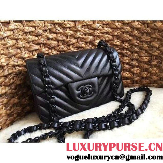 Chanel So Black Lambskin Small Chevron Quilting Classic Flap Bag (1a086-6032150 )