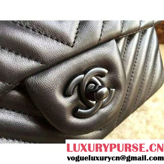 Chanel So Black Lambskin Small Chevron Quilting Classic Flap Bag (1a086-6032150 )