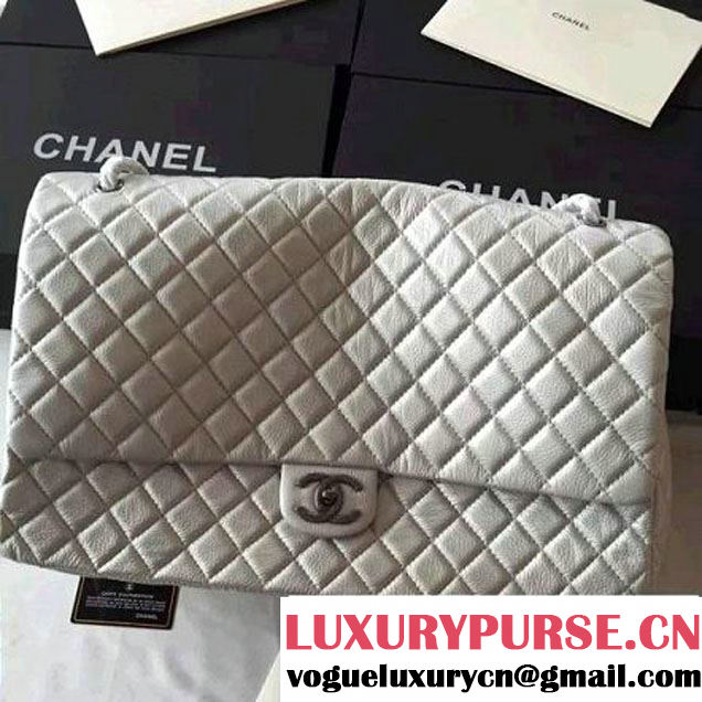 Chanel Metallic Calfskin XXL Large Classic Flap Bag Silver A91169 S/S 2016 (1A001-6042702 )