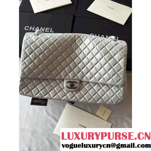 Chanel Metallic Calfskin XXL Large Classic Flap Bag Silver A91169 S/S 2016 (1A001-6042702 )