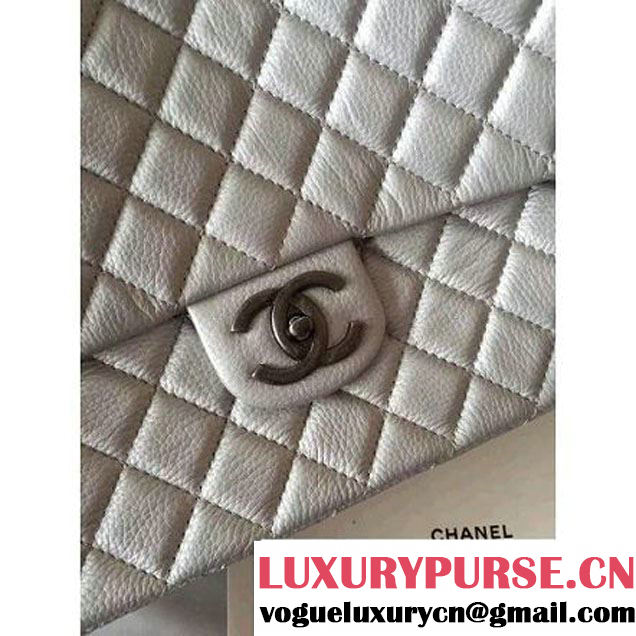 Chanel Metallic Calfskin XXL Large Classic Flap Bag Silver A91169 S/S 2016 (1A001-6042702 )