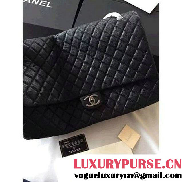 Chanel Metallic Calfskin XXL Large Classic Flap Bag Black A91169 S/S 2016 (1A001-6042703 )