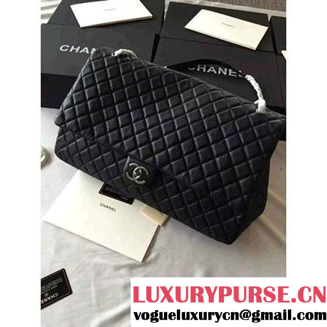 Chanel Metallic Calfskin XXL Large Classic Flap Bag Black A91169 S/S 2016 (1A001-6042703 )