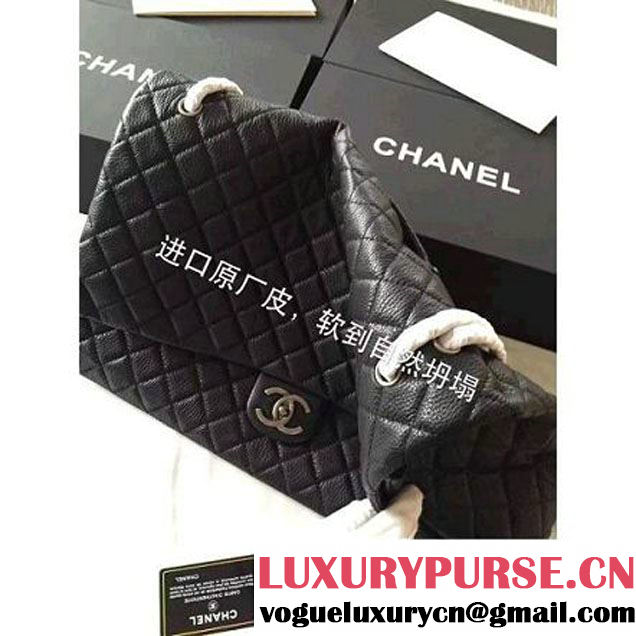 Chanel Metallic Calfskin XXL Large Classic Flap Bag Black A91169 S/S 2016 (1A001-6042703 )