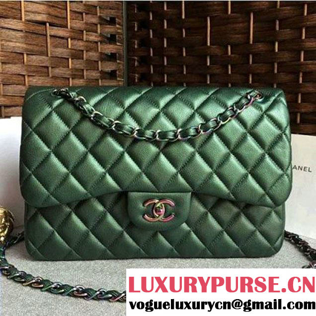 Chanel Jumbo Classic Double Flap Bag In Iridescent Calfskin Green (1A086-6051007 )