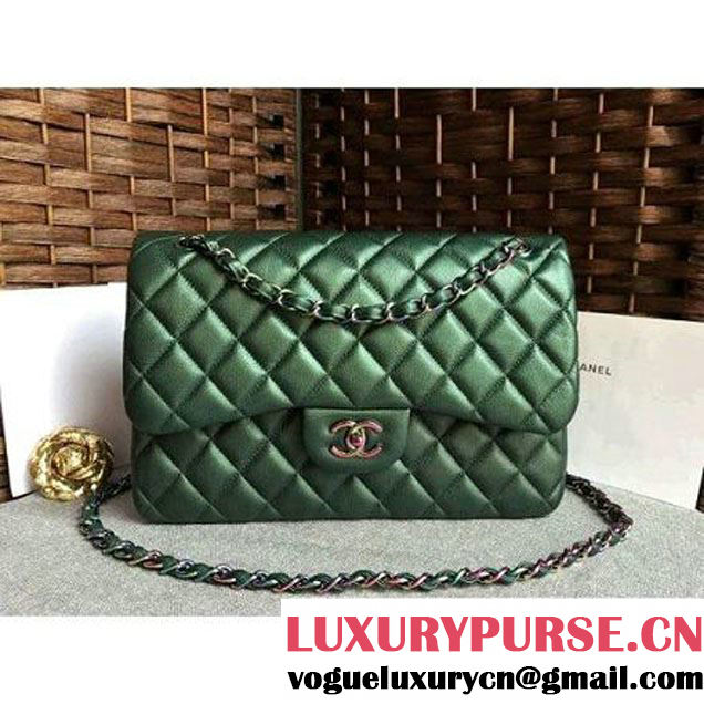 Chanel Jumbo Classic Double Flap Bag In Iridescent Calfskin Green (1A086-6051007 )