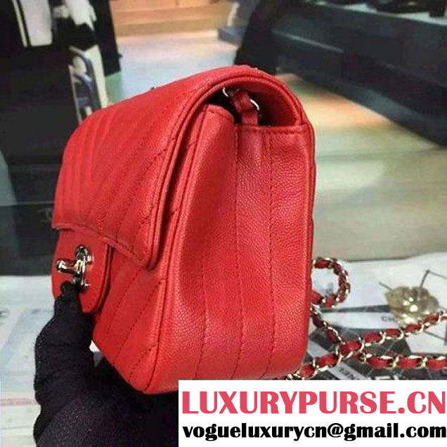 Chanel Mini Grained Calfskin Chevron Classic Flap Bag A01112 Red 2016 (2A058-6052301 )