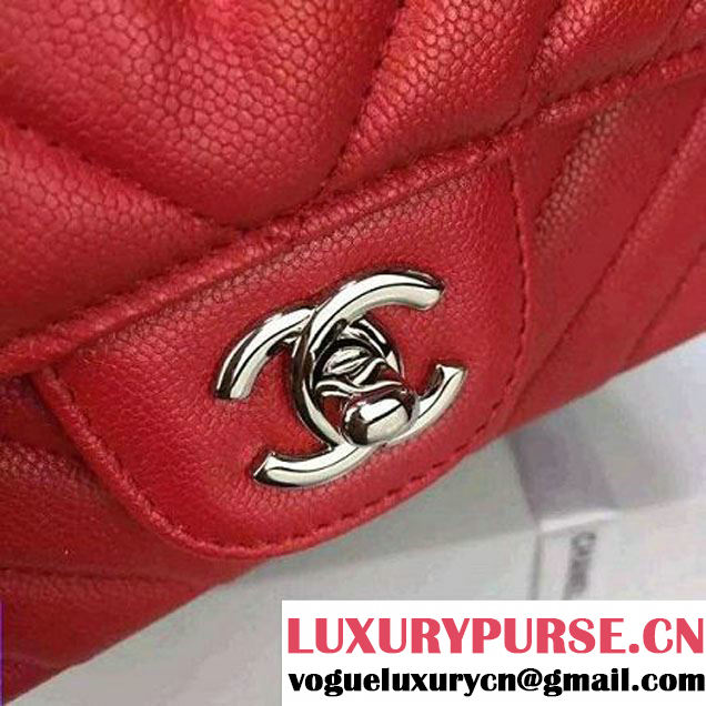 Chanel Mini Grained Calfskin Chevron Classic Flap Bag A01112 Red 2016 (2A058-6052301 )