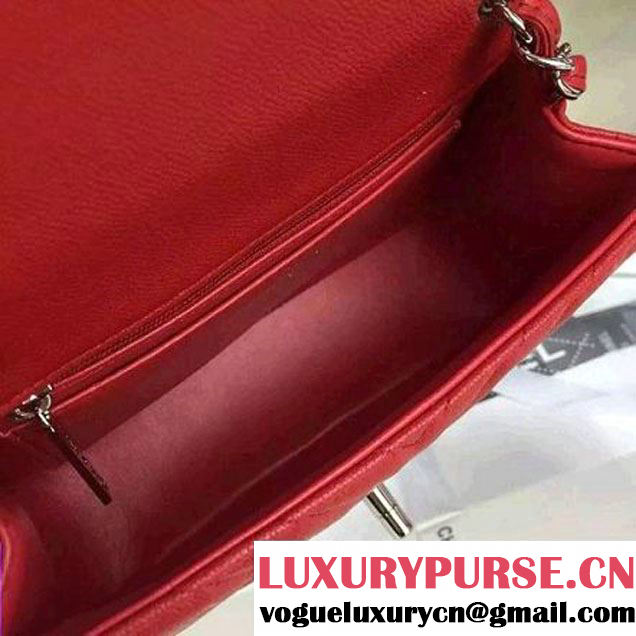 Chanel Mini Grained Calfskin Chevron Classic Flap Bag A01112 Red 2016 (2A058-6052301 )