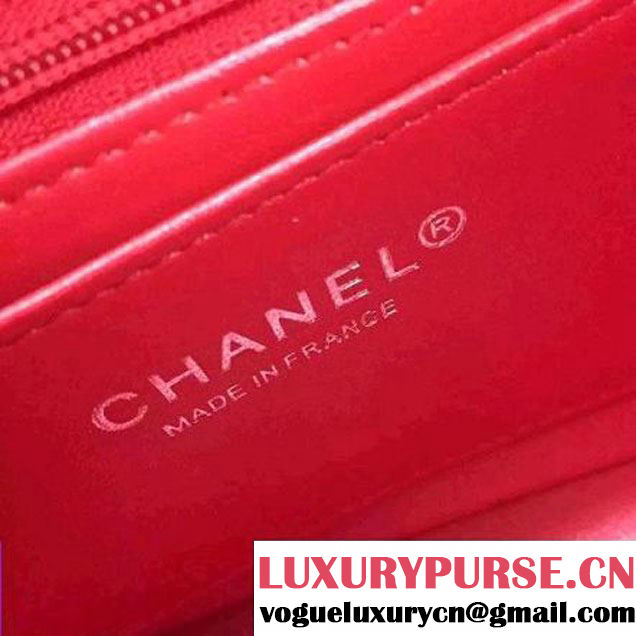 Chanel Mini Grained Calfskin Chevron Classic Flap Bag A01112 Red 2016 (2A058-6052301 )