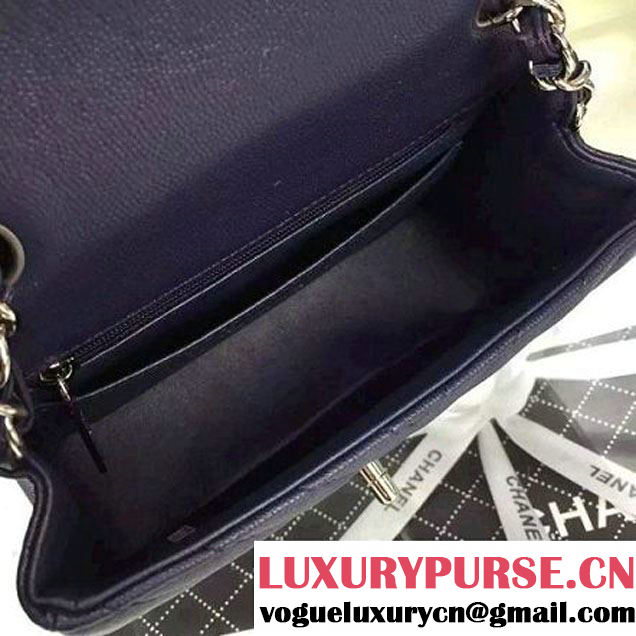 Chanel Mini Grained Calfskin Chevron Classic Flap Bag A01112 Royal Blue 2016 (2A058-6052302 )