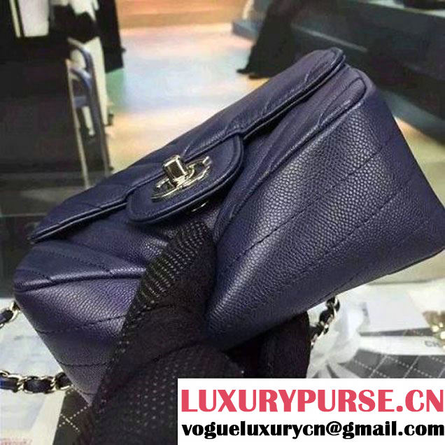Chanel Mini Grained Calfskin Chevron Classic Flap Bag A01112 Royal Blue 2016 (2A058-6052302 )