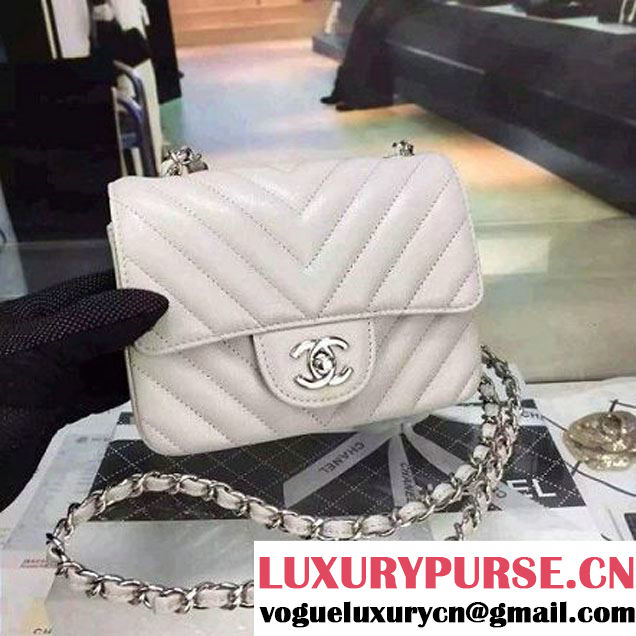 Chanel Mini Grained Calfskin Chevron Classic Flap Bag A01112 Greywhite 2016 (2A058-6052303 )