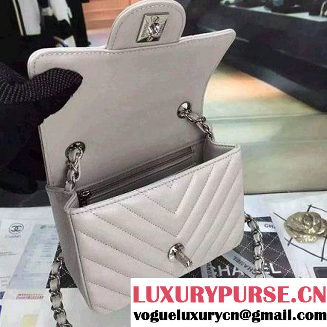 Chanel Mini Grained Calfskin Chevron Classic Flap Bag A01112 Greywhite 2016 (2A058-6052303 )