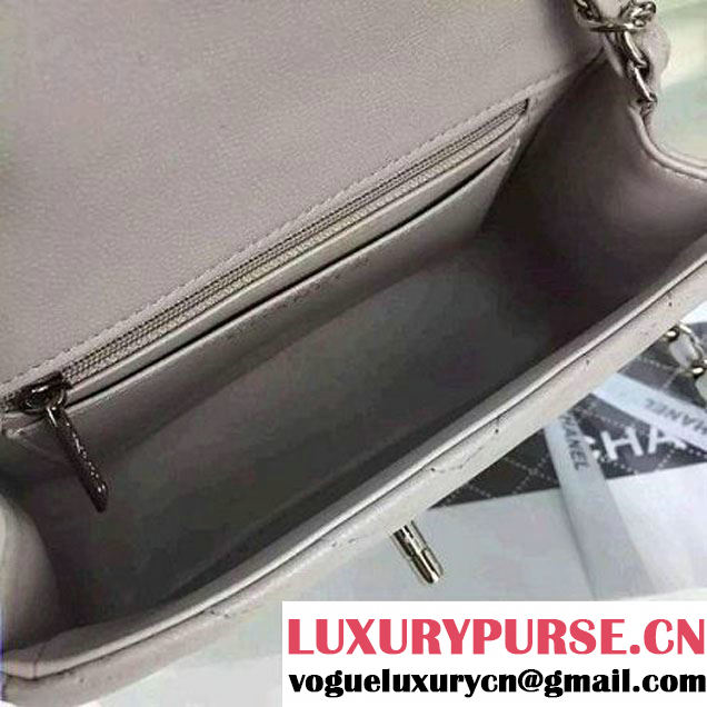 Chanel Mini Grained Calfskin Chevron Classic Flap Bag A01112 Greywhite 2016 (2A058-6052303 )