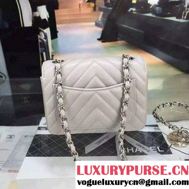 Chanel Mini Grained Calfskin Chevron Classic Flap Bag A01112 Greywhite 2016 (2A058-6052303 )