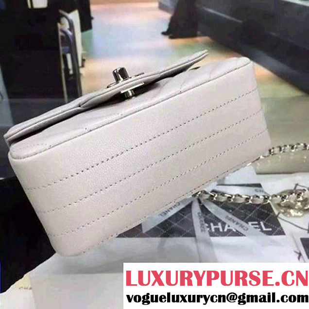 Chanel Mini Grained Calfskin Chevron Classic Flap Bag A01112 Greywhite 2016 (2A058-6052303 )