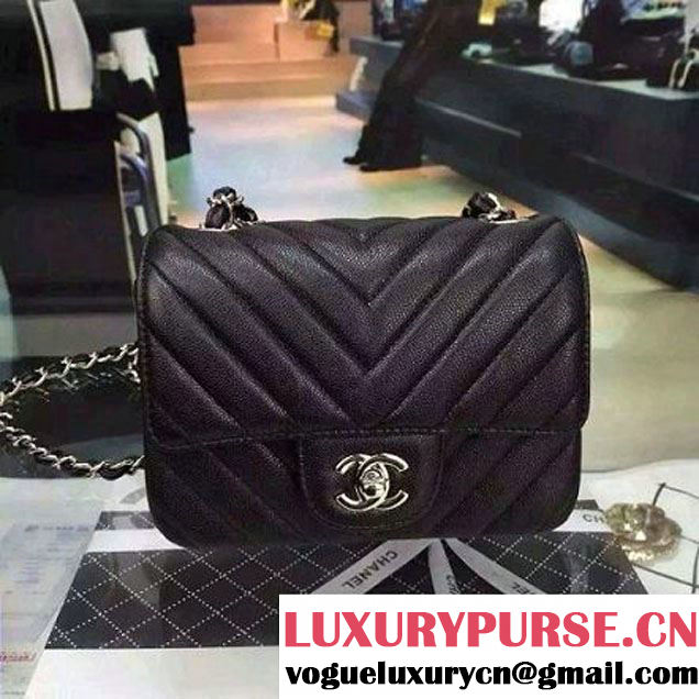 Chanel Mini Grained Calfskin Chevron Classic Flap Bag A01112 Black 2016 (2A058-6052304 )