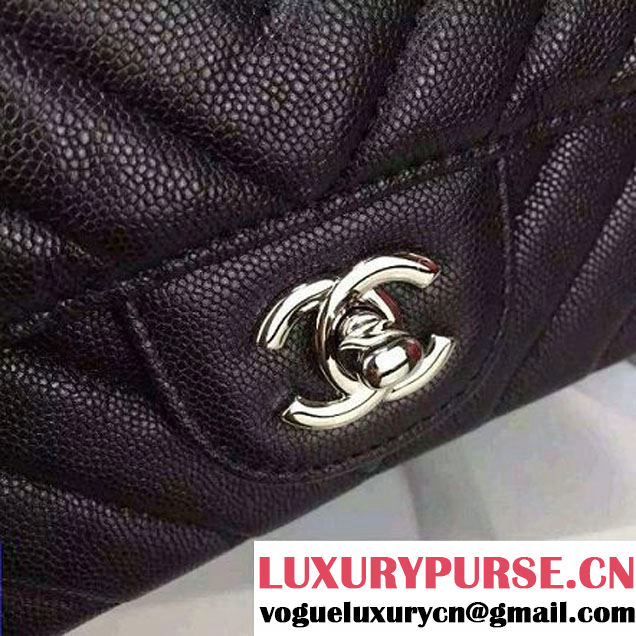Chanel Mini Grained Calfskin Chevron Classic Flap Bag A01112 Black 2016 (2A058-6052304 )