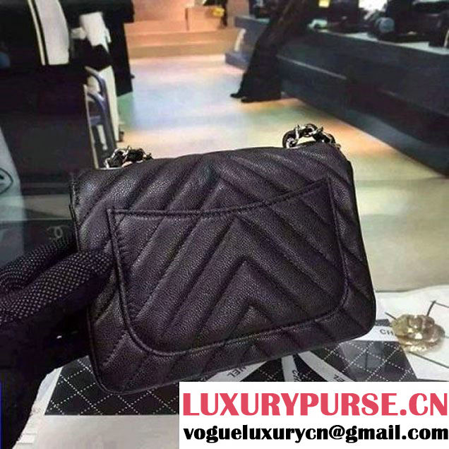 Chanel Mini Grained Calfskin Chevron Classic Flap Bag A01112 Black 2016 (2A058-6052304 )