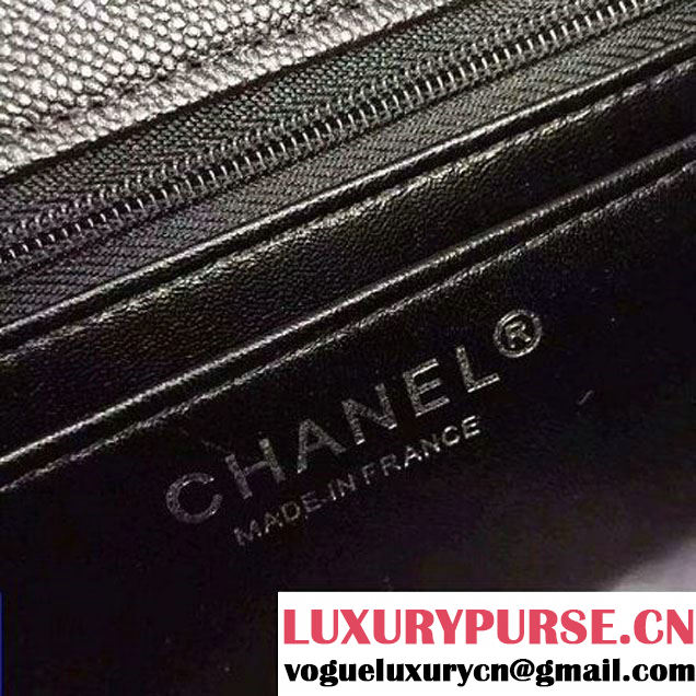 Chanel Mini Grained Calfskin Chevron Classic Flap Bag A01112 Black 2016 (2A058-6052304 )