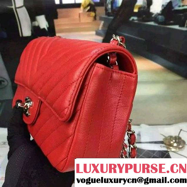 Chanel Small Grained Calfskin Chevron Classic Flap Bag A01112 Red 2016 (2A058-6052305 )