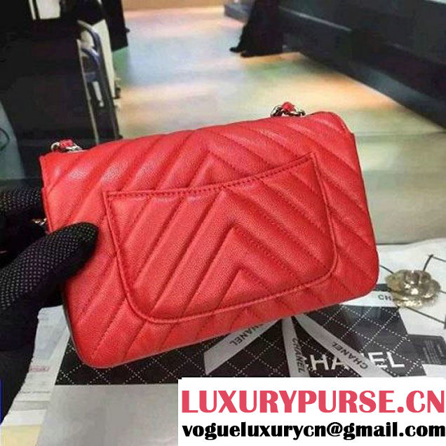 Chanel Small Grained Calfskin Chevron Classic Flap Bag A01112 Red 2016 (2A058-6052305 )